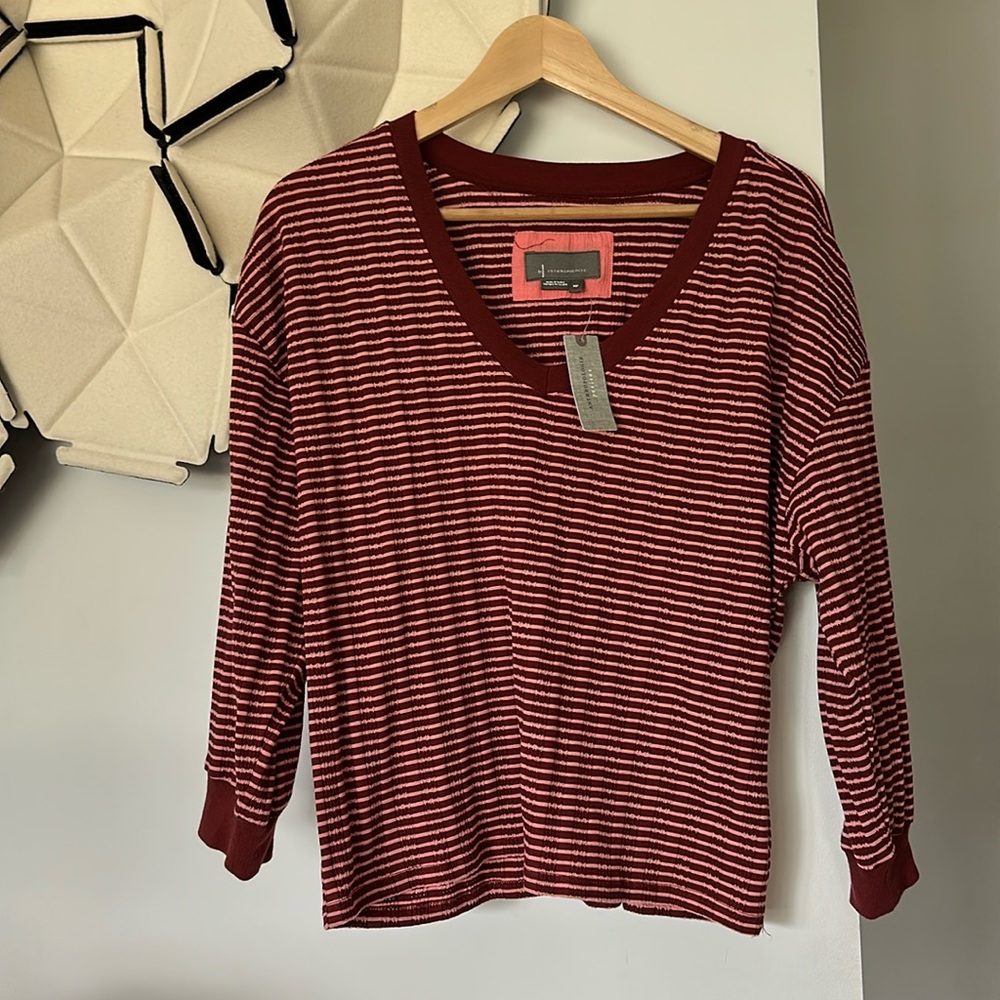 NWT Anthropologie Hannah Pink & Red Combo Striped 3/4 Sleeve Top petite medium